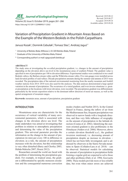 Variation of Precipitation Gradient in Mountain Areas Based on the Example of the Western Beskids in the Polish Carpathians