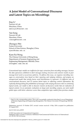 A Joint Model of Conversational Discourse and Latent Topics on Microblogs