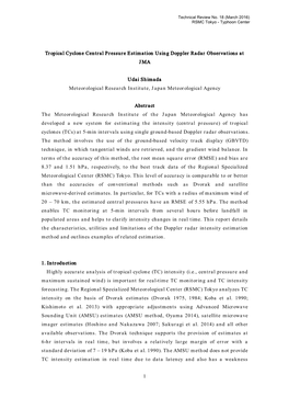 1 Tropical Cyclone Central Pressure Estimation Using Doppler Radar