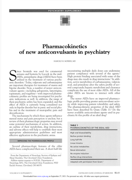 Pharmacokinetics of New Anticonvulsants in Psychiatry