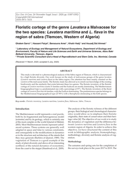 Floristic Cortege of the Genre Lavatera a Malvaceae for the Two Species: Lavatera Maritima and L