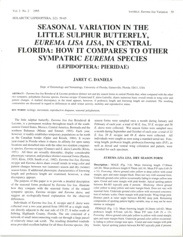 Seasonal Variation in the Little Sulphur Butterfly, Eurema Lisa Lisa, in Central Florida: How It Compares to Other Sympatric Eurema Species (Lepidoptera: Pieridae)