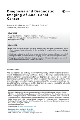 Diagnosis and Diagnostic Imaging of Anal Canal Cancer