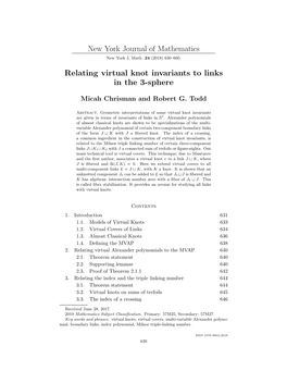 New York Journal of Mathematics Relating Virtual Knot Invariants To