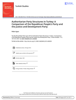 Authoritarian Party Structures in Turkey: a Comparison of the Republican People's Party and the Justice and Development Party