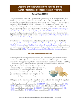 Crediting Enriched Grains in the NSLP and SBP