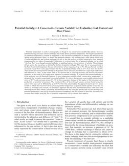 Potential Enthalpy: a Conservative Oceanic Variable for Evaluating Heat Content and Heat Fluxes