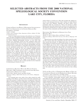 Selected Abstracts from the 2008 National Speleological Society Convention Lake City, Florida