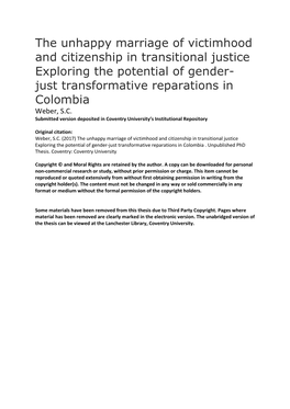 The Unhappy Marriage of Victimhood and Citizenship in Transitional Justice Exploring the Potential of Gender- Just Transformative Reparations In