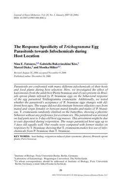 The Response Specificity of Trichogramma Egg Parasitoids