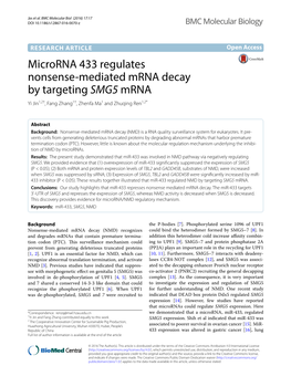 Microrna 433 Regulates Nonsense-Mediated Mrna Decay by Targeting SMG5 Mrna