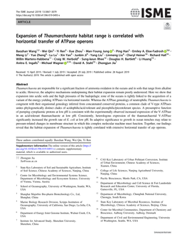 Expansion of Thaumarchaeota Habitat Range Is Correlated with Horizontal Transfer of Atpase Operons