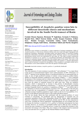 Susceptibility of Anopheles Gambiae Sensu Lato to Different Insecticide