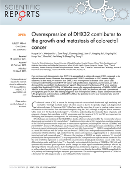 Overexpression of DHX32 Contributes to the Growth and Metastasis of Colorectal Cancer