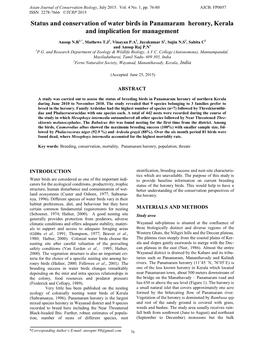 Status and Conservation of Water Birds in Panamaram Heronry, Kerala and Implication for Management