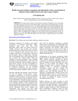 Benthic Macroinvertebrate Community and Chlorophyll a (Chl-A) Concentration in Sediment of Three Polluted Sites in the Lagos Lagoon, Nigeria