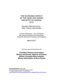 The Economic Impact of the Wine and Grape Industry in Canada 2015