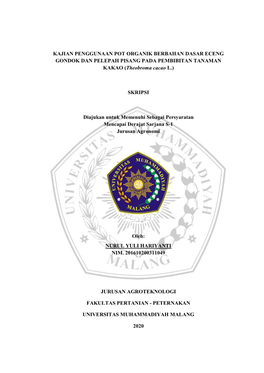 KAJIAN PENGGUNAAN POT ORGANIK BERBAHAN DASAR ECENG GONDOK DAN PELEPAH PISANG PADA PEMBIBITAN TANAMAN KAKAO (Theobroma Cacao L.)