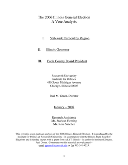 The 2006 Illinois General Election a Vote Analysis