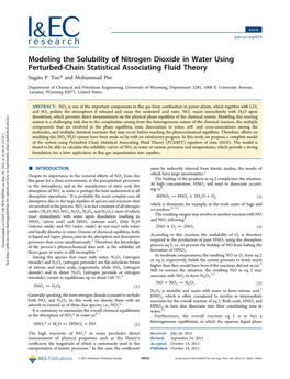 Modeling the Solubility of Nitrogen Dioxide in Water Using Perturbed-Chain Statistical Associating Fluid Theory Sugata P