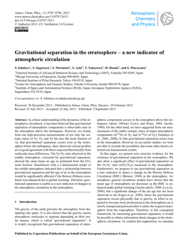 Gravitational Separation in the Stratosphere – a New Indicator of Open Access Atmospheric Circulation Biogeosciences Biogeosciences Discussions S