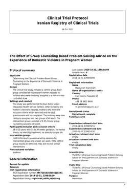 Clinical Trial Protocol Iranian Registry of Clinical Trials