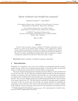 Sparse Resultants and Straight-Line Programs∗
