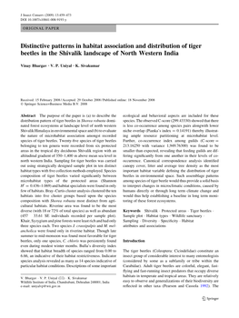 Distinctive Patterns in Habitat Association and Distribution of Tiger Beetles in the Shivalik Landscape of North Western India