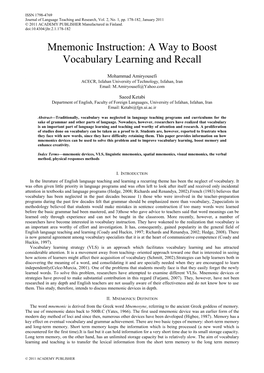 Mnemonic Instruction: a Way to Boost Vocabulary Learning and Recall