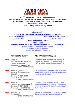 Isirr 2003 Hungary – Serbia & Montenegro – Romania 2