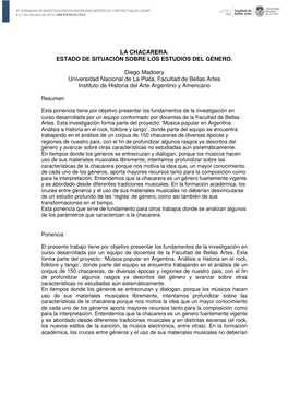 La Chacarera. Estado De Situación Sobre Los Estudios Del Género