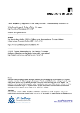 Economic Deregulation in Chinese Highway Infrastructure