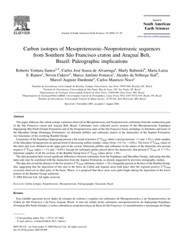 Carbon Isotopes of Mesoproterozoic–Neoproterozoic Sequences from Southern Sa˜O Francisco Craton and Araçuaı Belt, Brazil