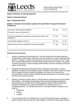 Report of Director of City Development Report to Executive Board Date