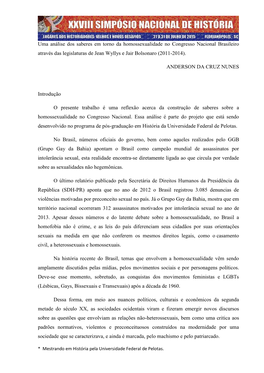 Uma Análise Dos Saberes Em Torno Da Homossexualidade No Congresso Nacional Brasileiro Através Das Legislaturas De Jean Wyllys E Jair Bolsonaro (2011-2014)