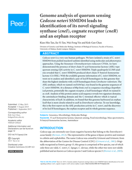 Genome Analysis of Quorum Sensing Cedecea Neteri SSMD04 Leads to Identification of Its Novel Signaling Synthase (Cnei), Cognate Receptor (Cner) and an Orphan Receptor