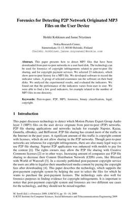 Forensics for Detecting P2P Network Originated MP3 Files on the User Device