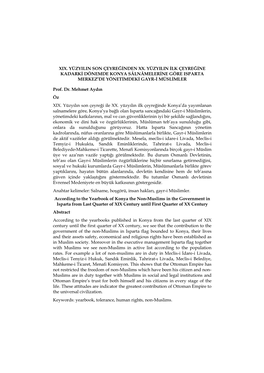 Prof. Dr. Mehmet AYDIN XIX. Yüzyılın Son Çeyreğinden XX. Yüzyılın İlk Çeyreğine Kadarki Dönemde Konya Sâlnâmelerine