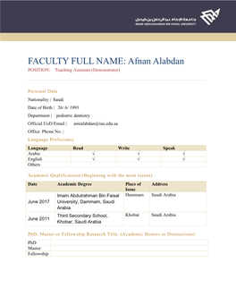 Afnan Alabdan POSITION: Teaching Assistant (Demonstrator)