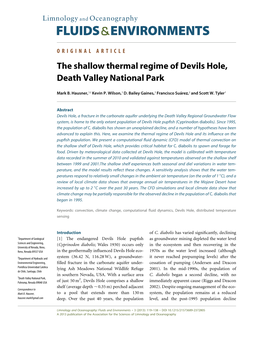 The Shallow Thermal Regime of Devils Hole, Death Valley National Park