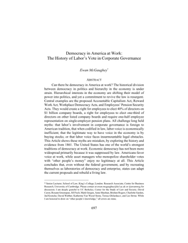 Democracy in America at Work: the History of Labor's Vote in Corporate