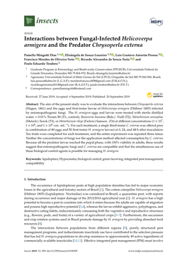 Interactions Between Fungal-Infected Helicoverpa Armigera and the Predator Chrysoperla Externa