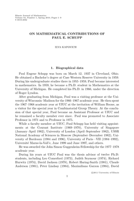 On Mathematical Contributions of Paul E. Schupp