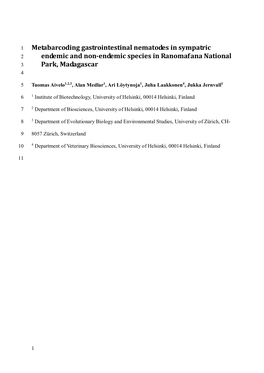 Metabarcoding Gastrointestinal Nematodes in Sympatric Endemic