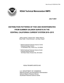 Distribution Patterns of Fish and Invertebrates from Summer Salmon Surveys in the Central California Current System 2010–15