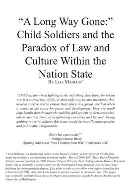 A Long Way Gone": Child Soldiers and the Paradox of Law and Culture Within the Nation State