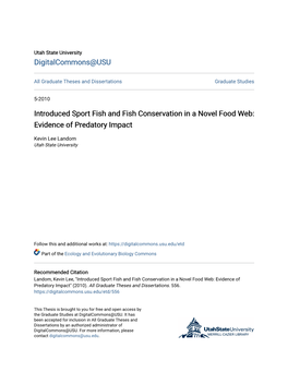 Introduced Sport Fish and Fish Conservation in a Novel Food Web: Evidence of Predatory Impact