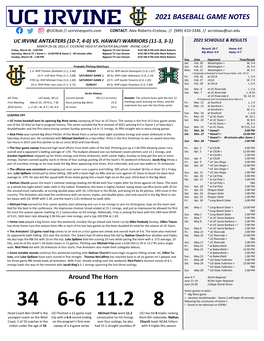 2021 Baseball Game Notes