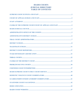 Judicial Directory Table of Contents