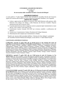 AVVISO Di Convocazione Delle Assemblee Parziali E Generale Dei Delegati